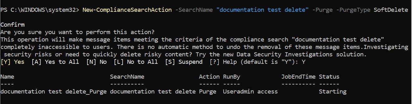 Confirming the Microsoft Purview purge action